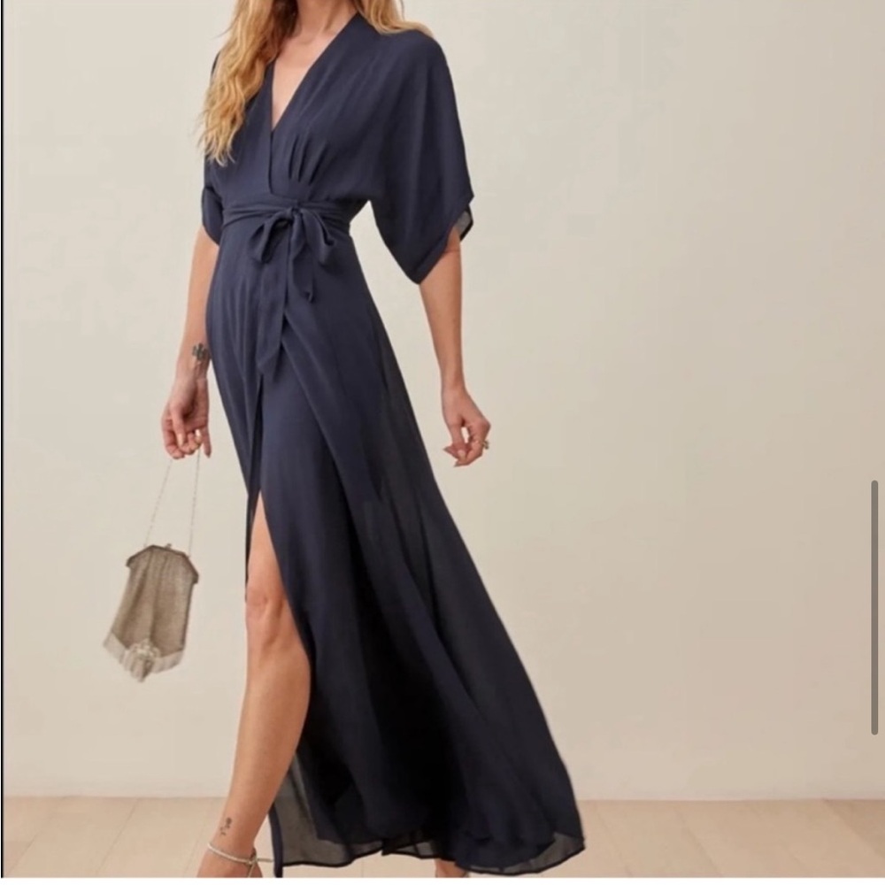 L | Reformation Navy Wrap Dress